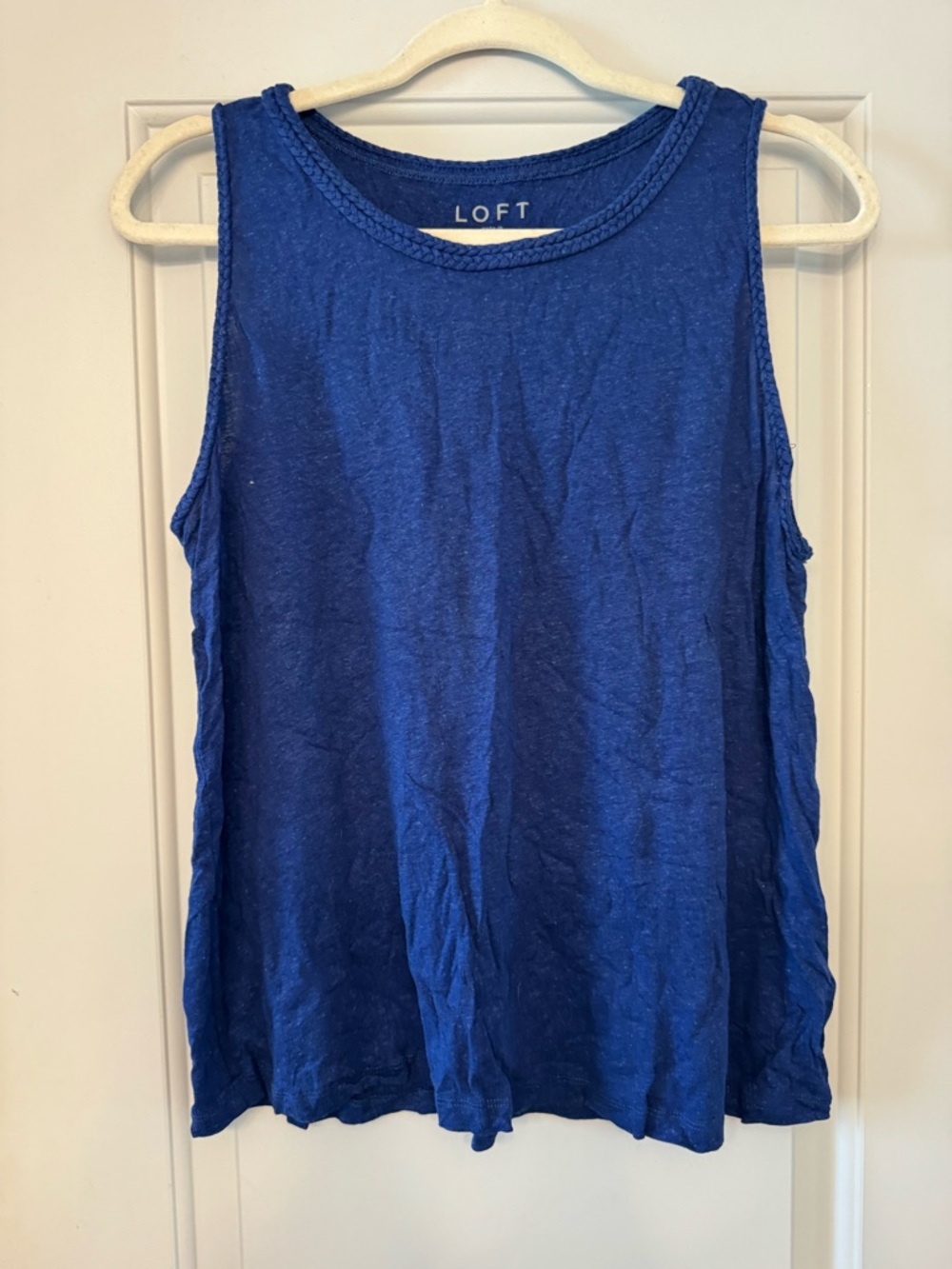LOFT Royal Blue Sleeveless Braided-Trim Tank